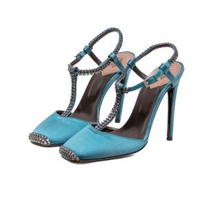Roberto Cavalli Turquoise Rhinestone Heels RARE Vintage Current T-Strap